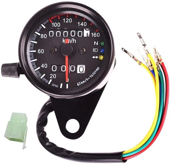Contachilometri per Motocicletta - Tacometro - Illuminazione a LED - Acciaio Inossidabile - Montaggio Universale - Diametro 6,5 cm