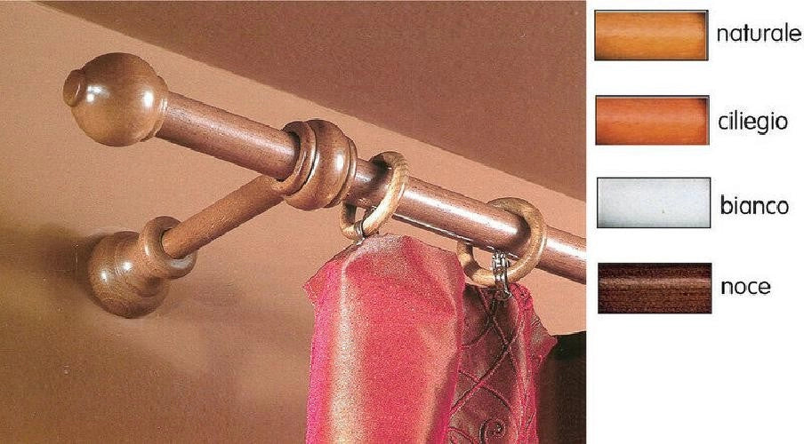 BASTONE TENDA LEGNO NOCE MM.23 LUNGHEZZA CM.160 CON 2 SUPPORTI DA CM.15 A STRAPPO