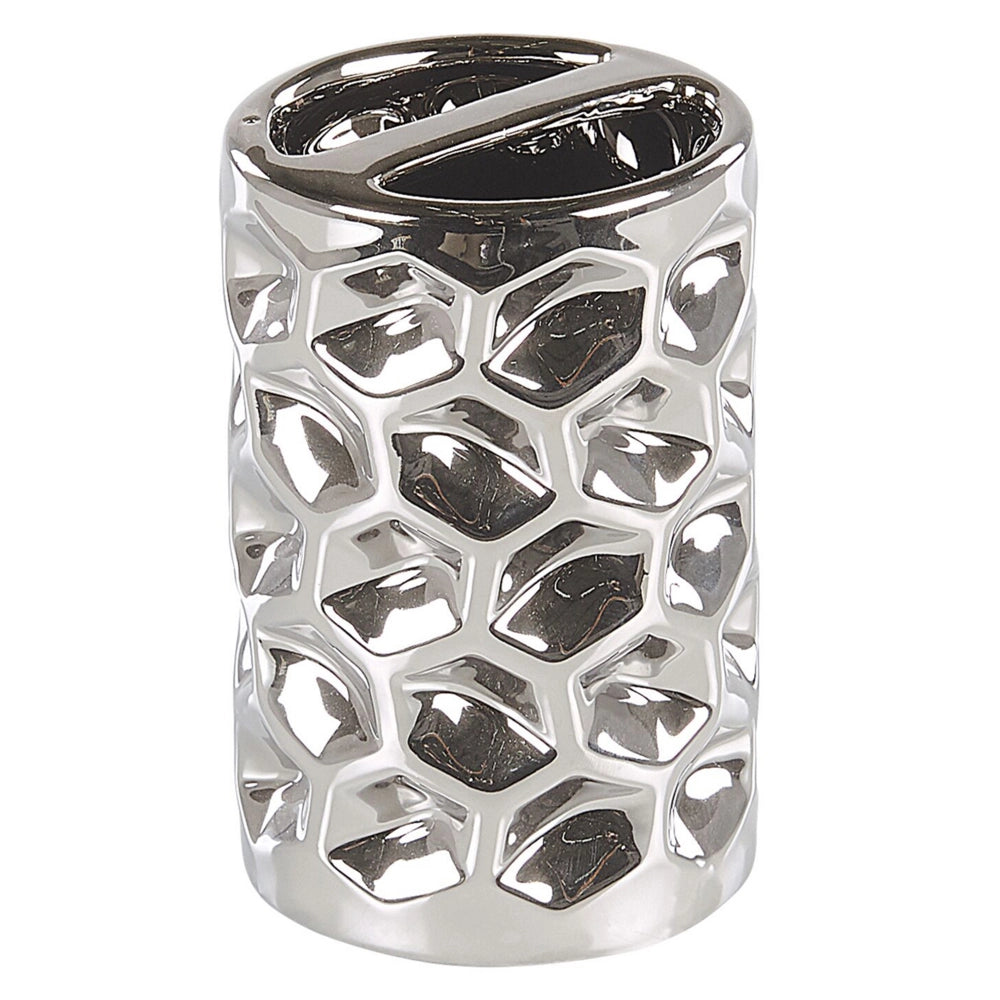 Set di 5 Accessori Bagno in Ceramica Argento portasapone dispenser Bicchiere e Portascopino