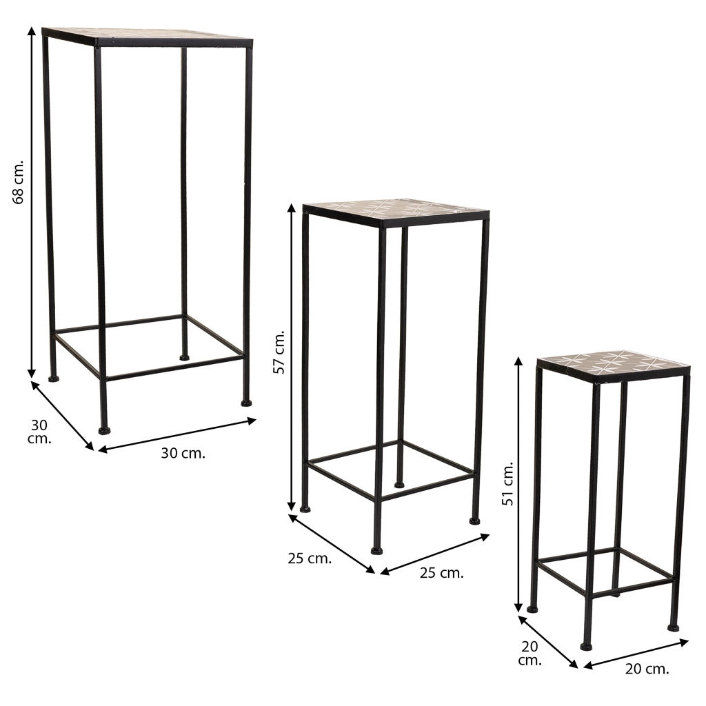 Set di 3 supporti per vasi da fiori in metallo nero