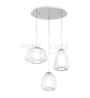 SOSPENSIONE BIANCO 3 LUCI TONDA VETRI ALPHA + BETA + GAMMA TRASPARENTI 1176BI-S3 T ABG-TR