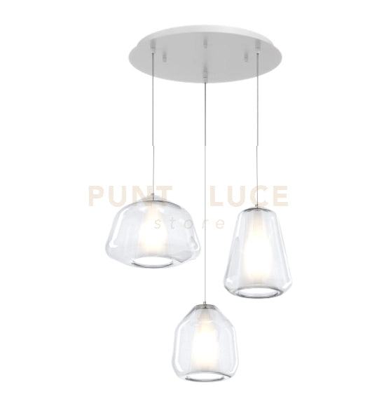 SOSPENSIONE BIANCO 3 LUCI TONDA VETRI ALPHA + BETA + GAMMA TRASPARENTI 1176BI-S3 T ABG-TR