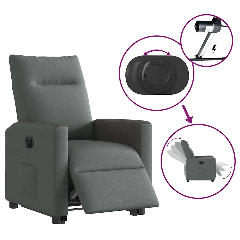 Poltrona Alzapersona Reclinabile Elettrica Grigio Scuro Tessuto 3324067