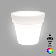 Vaso luminoso moderno di design Ø80 H70 in polimero resistente con LED multicolor con bateria e solare per interno ed esterno - Made in Italy