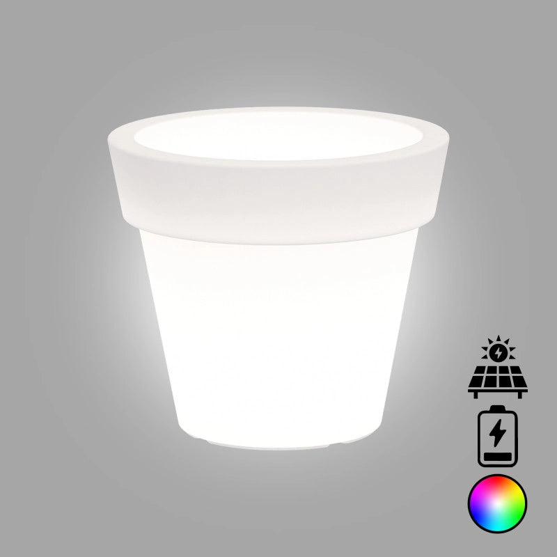 Vaso luminoso moderno di design Ø80 H70 in polimero resistente con LED multicolor con bateria e solare per interno ed esterno - Made in Italy
