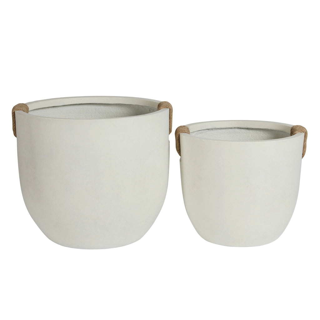 Set 2 Vasi da Giardino in Cemento Fatto a Mano ¨C MINIMAL ¨C Bianco, 37x33 cm & 46x40 cm