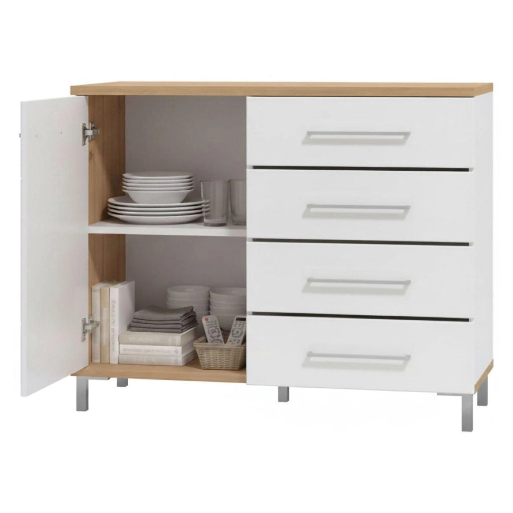 Madia Procopio, Credenza 4 Cassetti, 108x40x87h cm Bianco Rovere Nodi