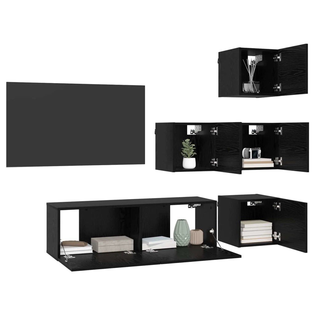 Set mobile TV 5 pz-Credenza per TV 100 x 30 x 30 cm Rovere Nero