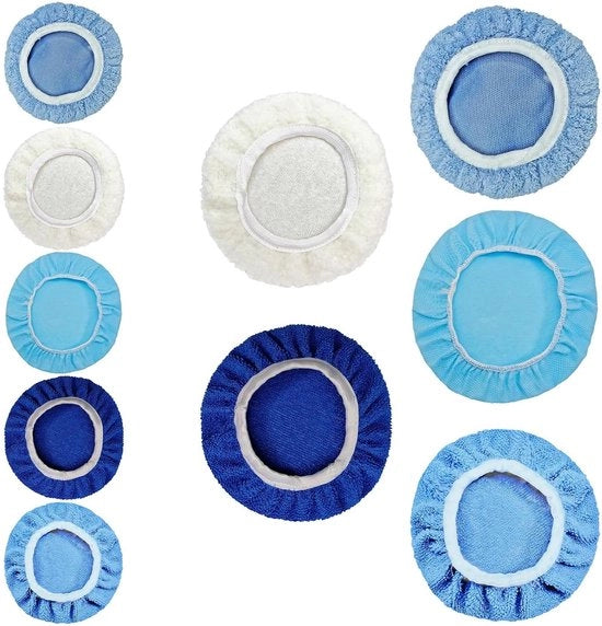 Set di lappini di pulizia 10 pezzi - Set di lappini di pulizia grandi 230 - 250 mm - Lappini di pulizia con cappucci e lappini di cotone - Cappuccio di pulizia e lamina di corallo per auto, mobili, vetri e pulizia.