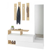 Mobile da ingresso Ascari, Entratina appendiabiti, Composizione per atrio, Consolle portaoggetti multifunzione, 137x35h55 cm, Bianco e Rovere