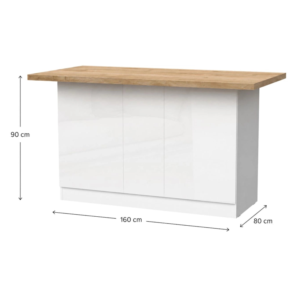 Mobile Dispensa Migani, Isola da Cucina 3 Ripiani Made in Italy, 160x80x90h cm Bianco Lucido