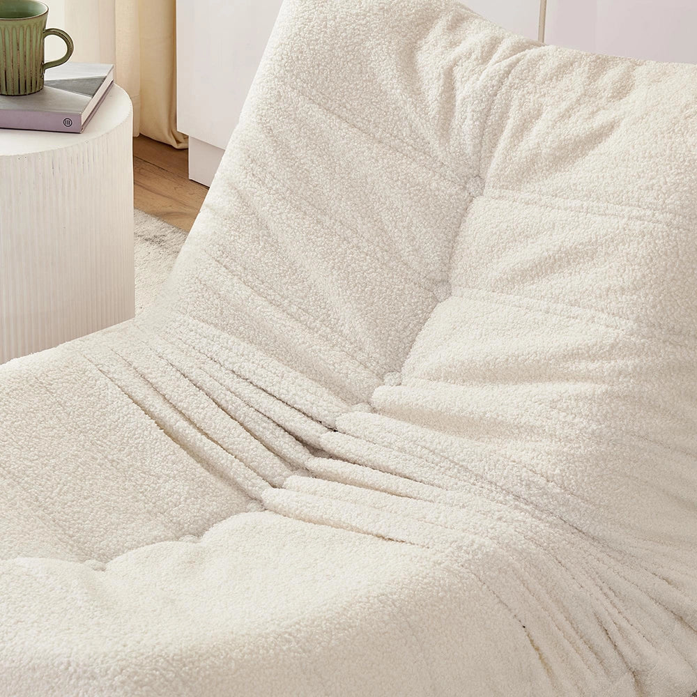 Divano Lazy con schienale e poggiapiedi - Xylo - Pelle di peluche morbida beige