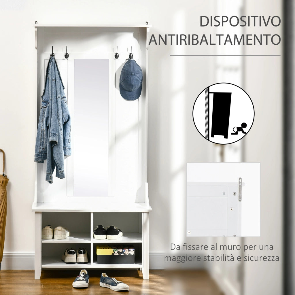Appendiabiti Scarpiera con Specchio ¨C zephmum ¨C Legno Bianco 80x40x170cm