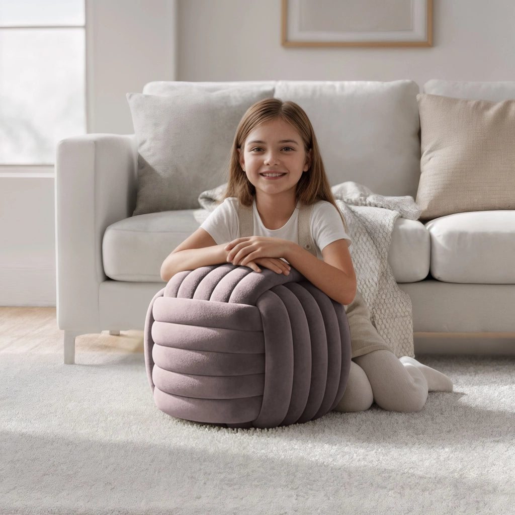 Pouf annodato in velluto 53 cm NILO Rosa Polvere