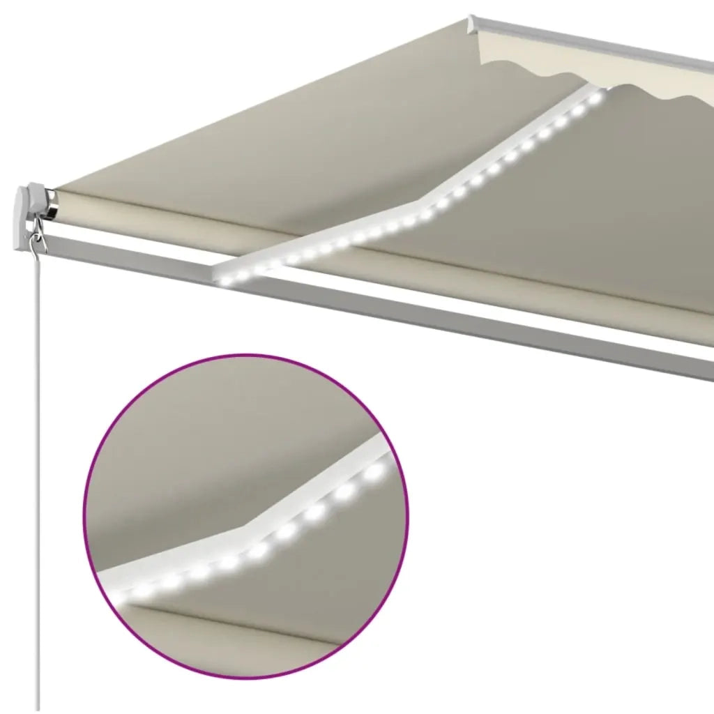 Tenda da Sole Retrattile Manuale con LED 600x350 cm Crema cod mxl 55585