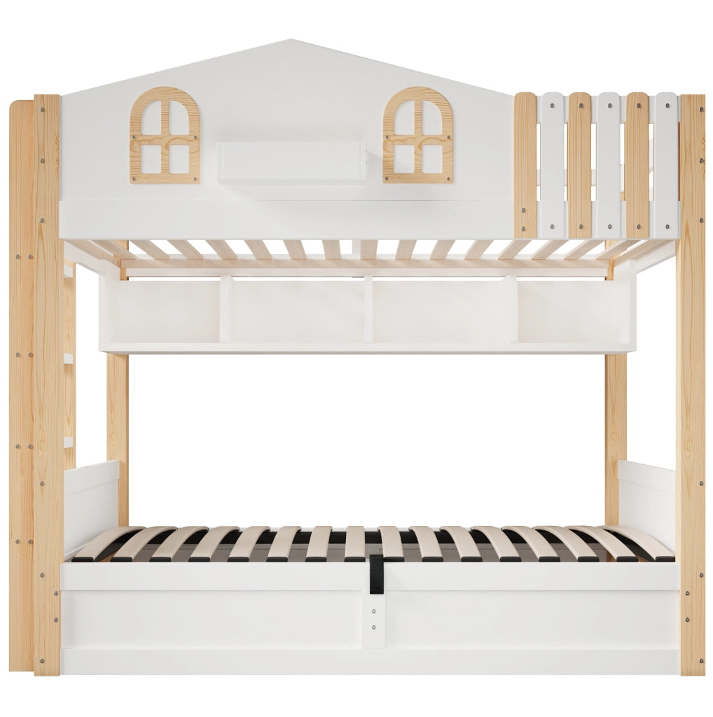 Letto a castello 213.5x103.5x162 cm con contenitore idraulico; LED; legno; bianco e naturale