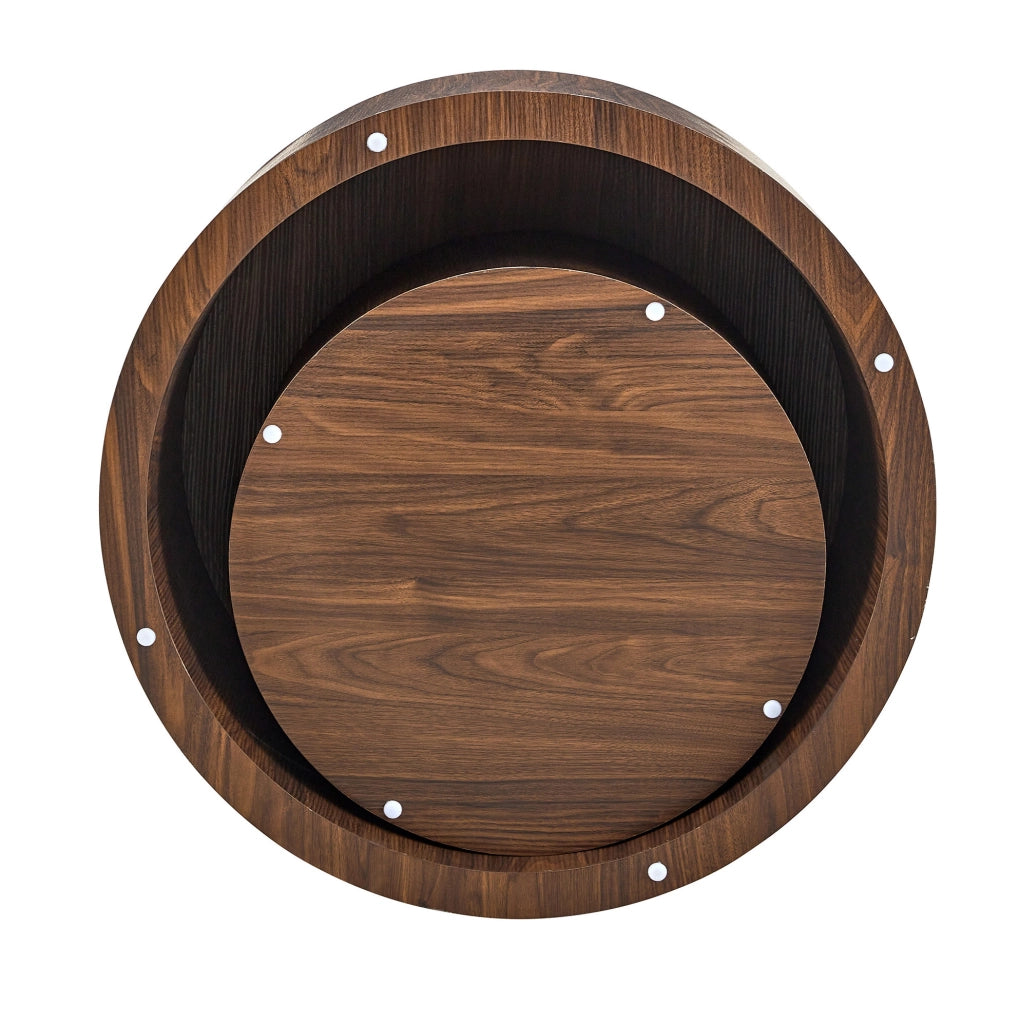 Set di 2 tavolini rotondi con spazio contenitivo e finitura effetto legno