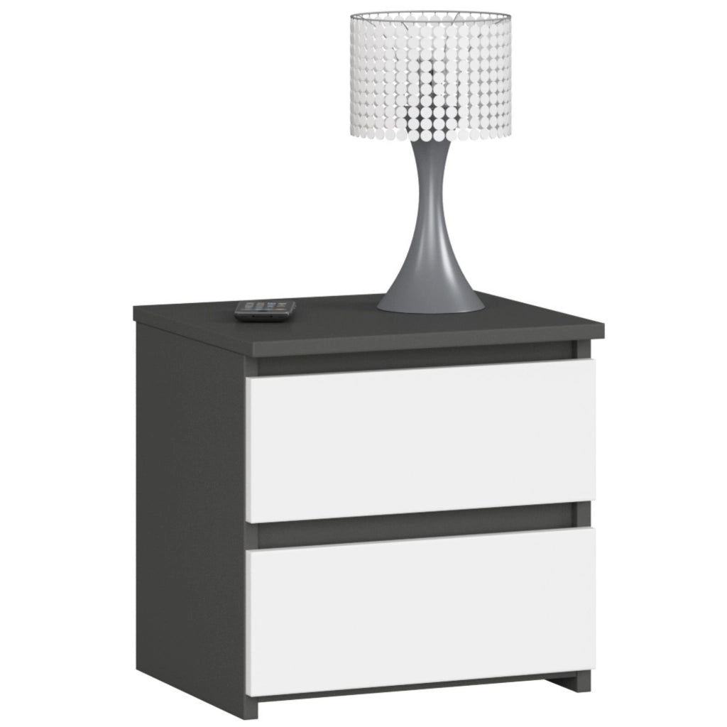 Comodino AKORD CL2 Grigia Grafite 40 cm 2 cassetti inserto frontale Bianco 40x35x40 cm
