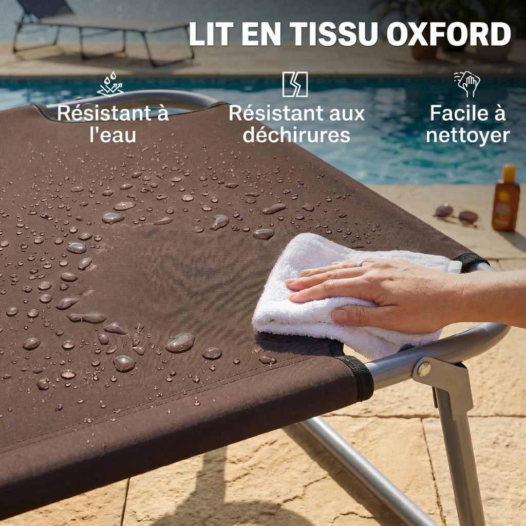 Transat pieghevole con schienale regolabile e parasole ¨C zephmum ¨C marrone 187x58x36cm