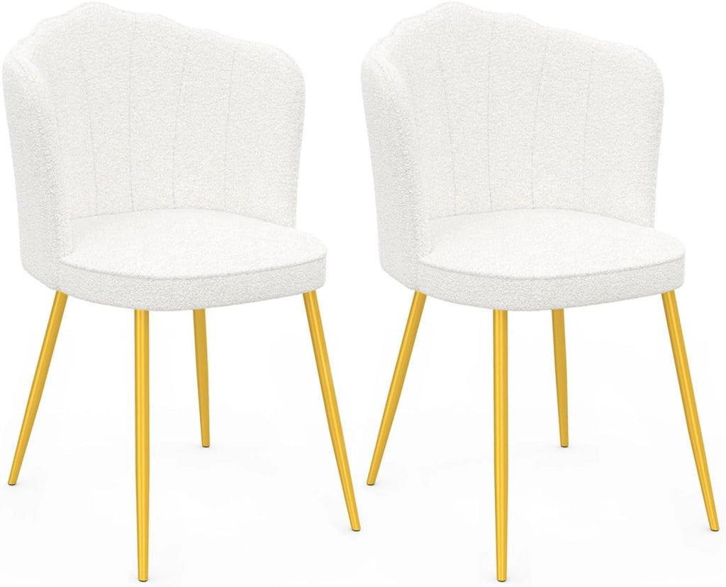 Set di 2 sedie ADELAIDE a guscio riccio bianco con gambe dorate