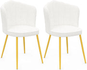 Set di 2 sedie ADELAIDE a guscio riccio bianco con gambe dorate