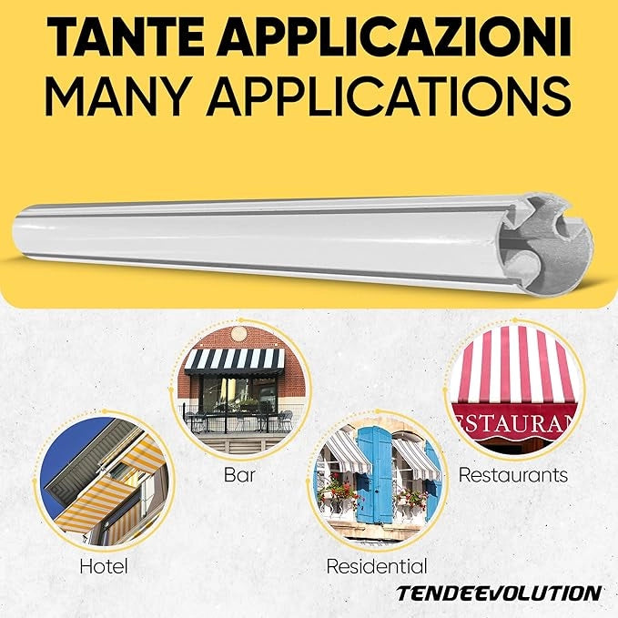 Profilo Terminale per Tenda da Sole a Caduta in Alluminio - Colore Nero, Lunghezza 3 M - Completo di Tappi e Tasselli