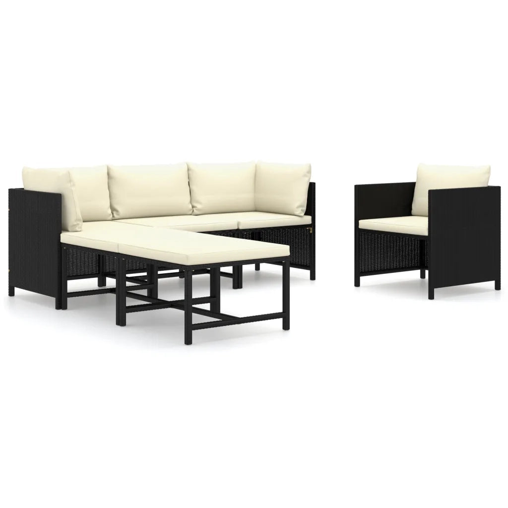 Set Divani da Giardino 6 pz con Cuscini in Polyrattan Nero cod mxl 36216