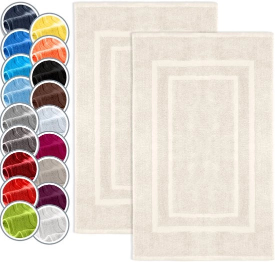 Pacchetto di 2 mattonelle da bagno | Qualità premium | 100% cotone | 50 x 80 cm | Doppia confezione con spugna | Colore: naturale/crema