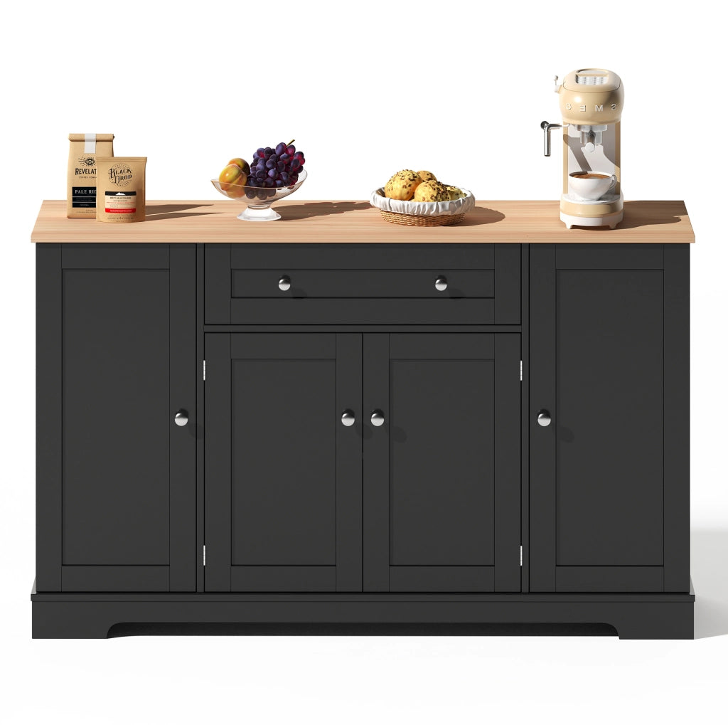 Credenza da cucina moderna 138 cm con cassetto; ante e ripiani interni; nero in MDF