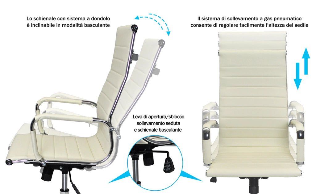 Sedia da ufficio girevole, poltrona presidenziale Torino in ecopelle beige SUP118ETO