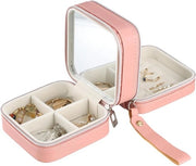 Cassaforte portatile per anelli, orecchini e collane in pelle rossa PU - Con specchio - Contenitore per gioielli a doppio strato per collane e bracciali - Orecchini holder