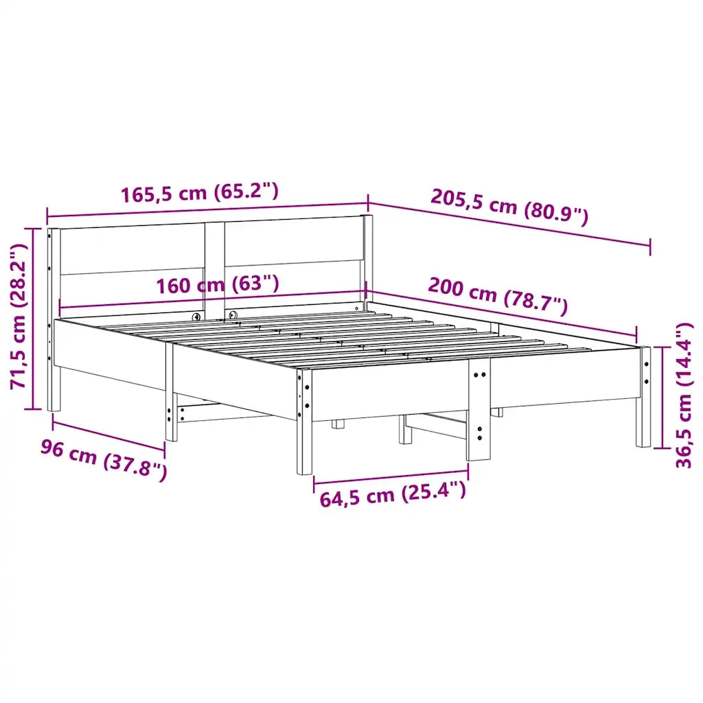 Letto senza Materasso Marrone Cera 160x200 cm in Legno di Pino 842745