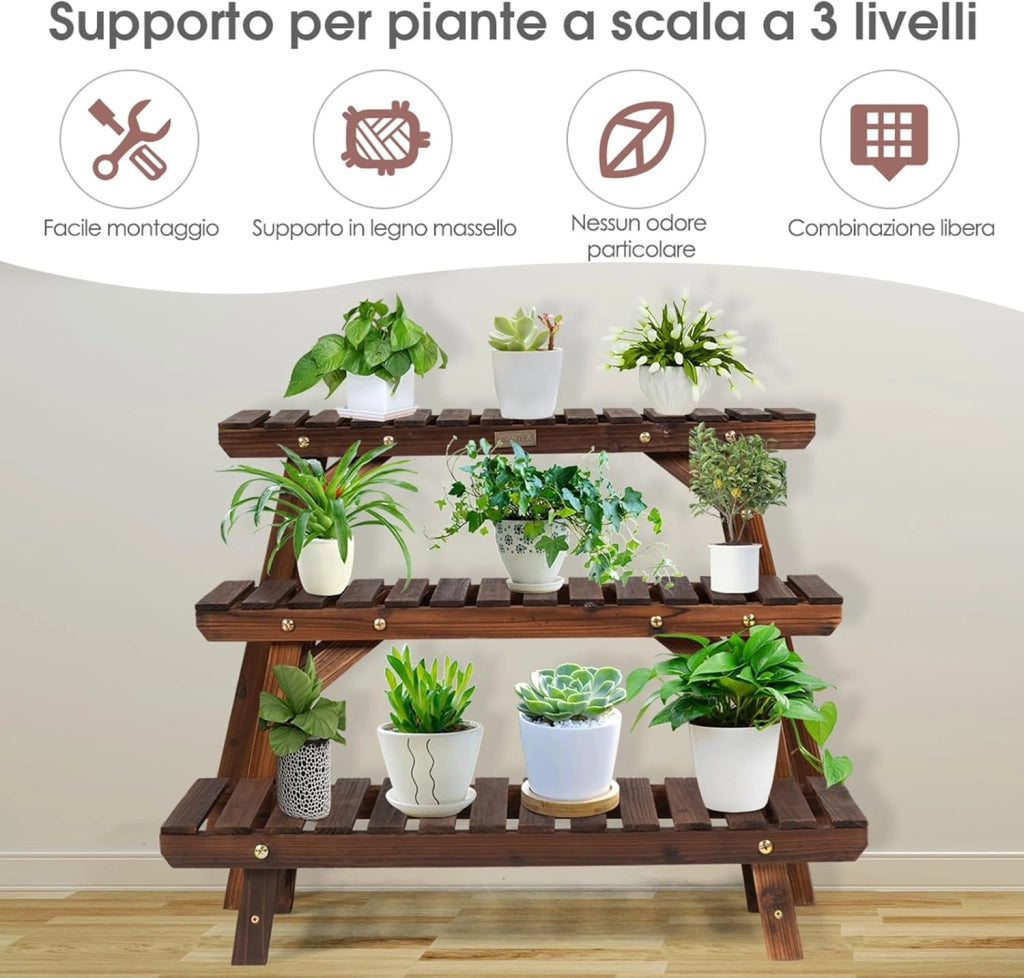 Porta Piante da Interno ed Esterno, Scaffale per Piante e Fiori a Scala in Legno, Porta Vasi da Balcone, Giardino e Salotto