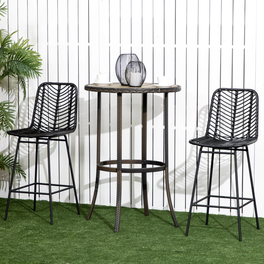 Sgabelli da bar design bohemien con poggiapiedi ¨C zephmum ¨C metallo e rattan, nero, 66 cm