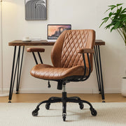 Sedia da ufficio ergonomica girevole in pelle marrone con ruote e braccioli opzionali