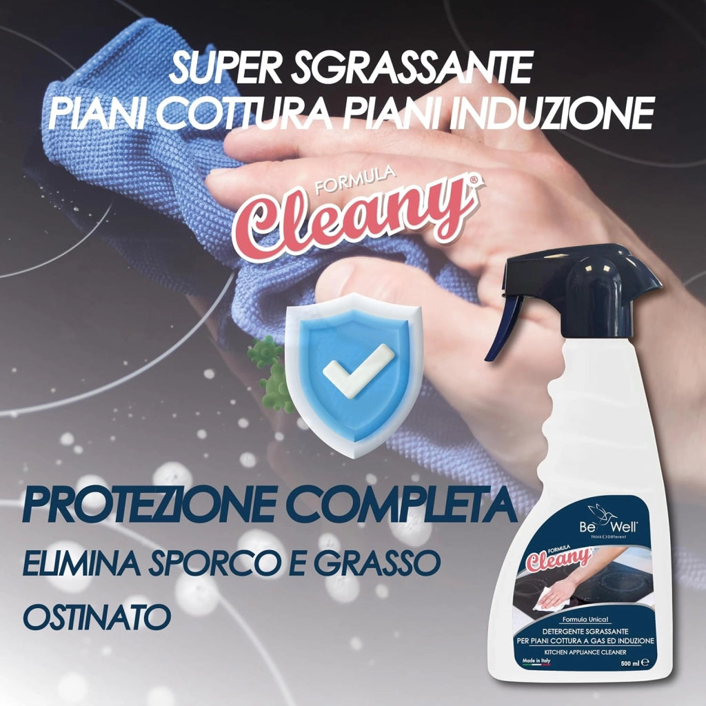 CLEANY Detergente Sgrassante Spray per Piani Cottura a Gas e Induzione, Formula Professionale, 500 ml, Made in Italy