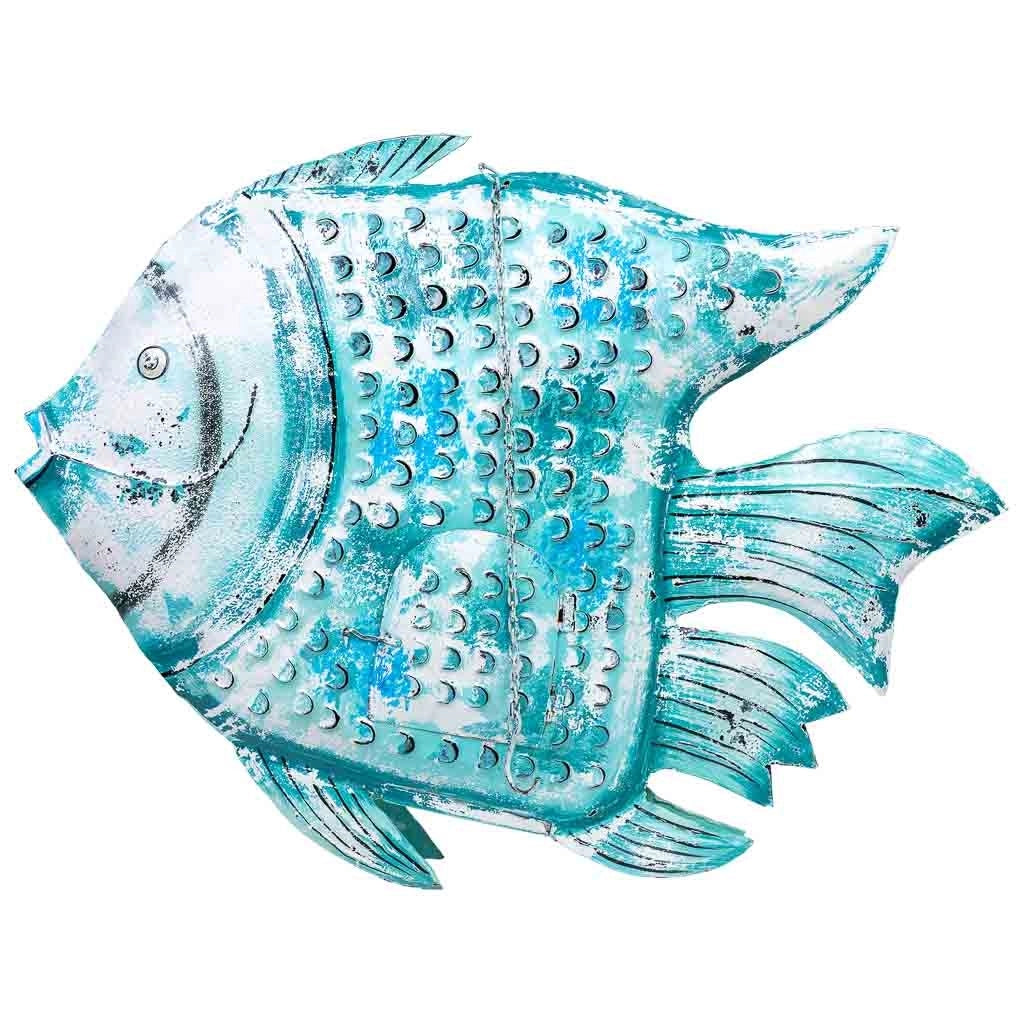 Pesce portacandela metallo invecchiato blu 107x15x83h cm