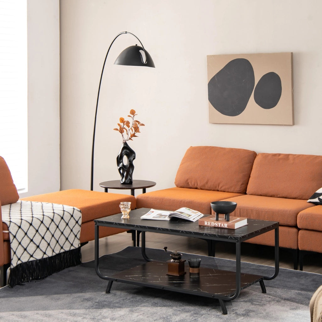 Tavolino da caff¨¨ in finto marmo, Tavolino moderno adatto a ufficio salotto e balcone 105x55x46,5cm Nero-Tavolini da salotto