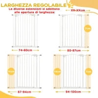Cancelletto per Cani Estensibile con 4 Viti Regolabili, in Metallo e Plastica, 74-100x94 cm, Bianco