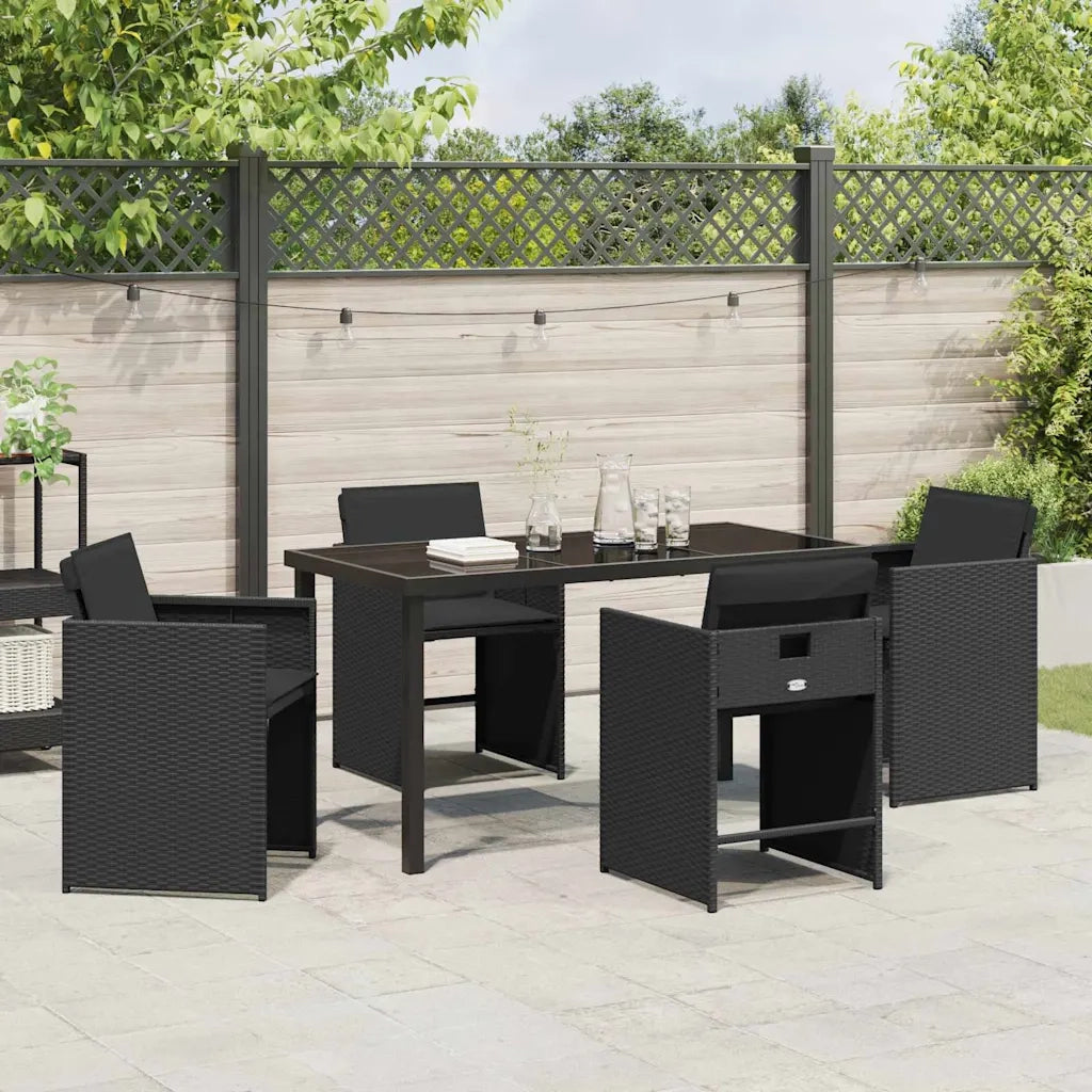 Set da Pranzo per Giardino con cuscino 5 pz | Set Salotto da Giardino Nero polyrattan