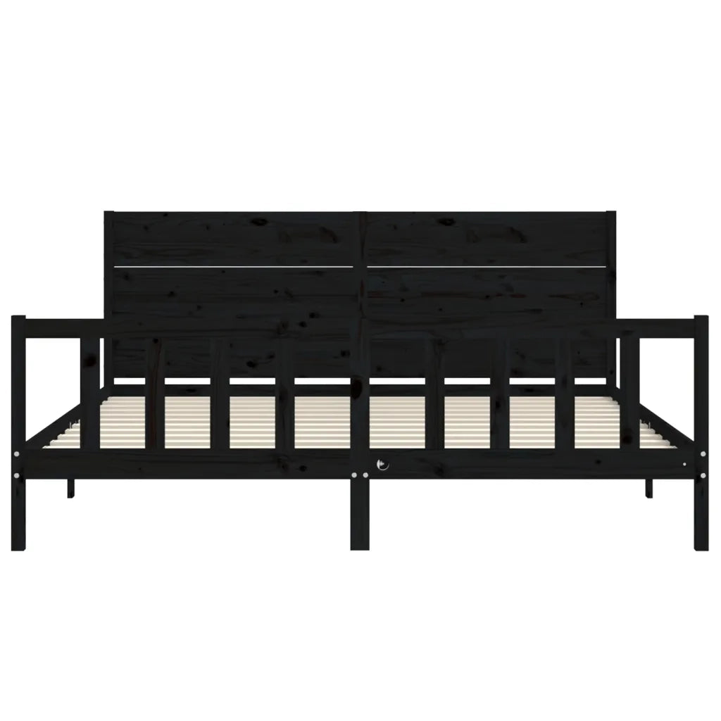Giroletto con Testiera Nero 200x200 cm in Legno Massello 3192775