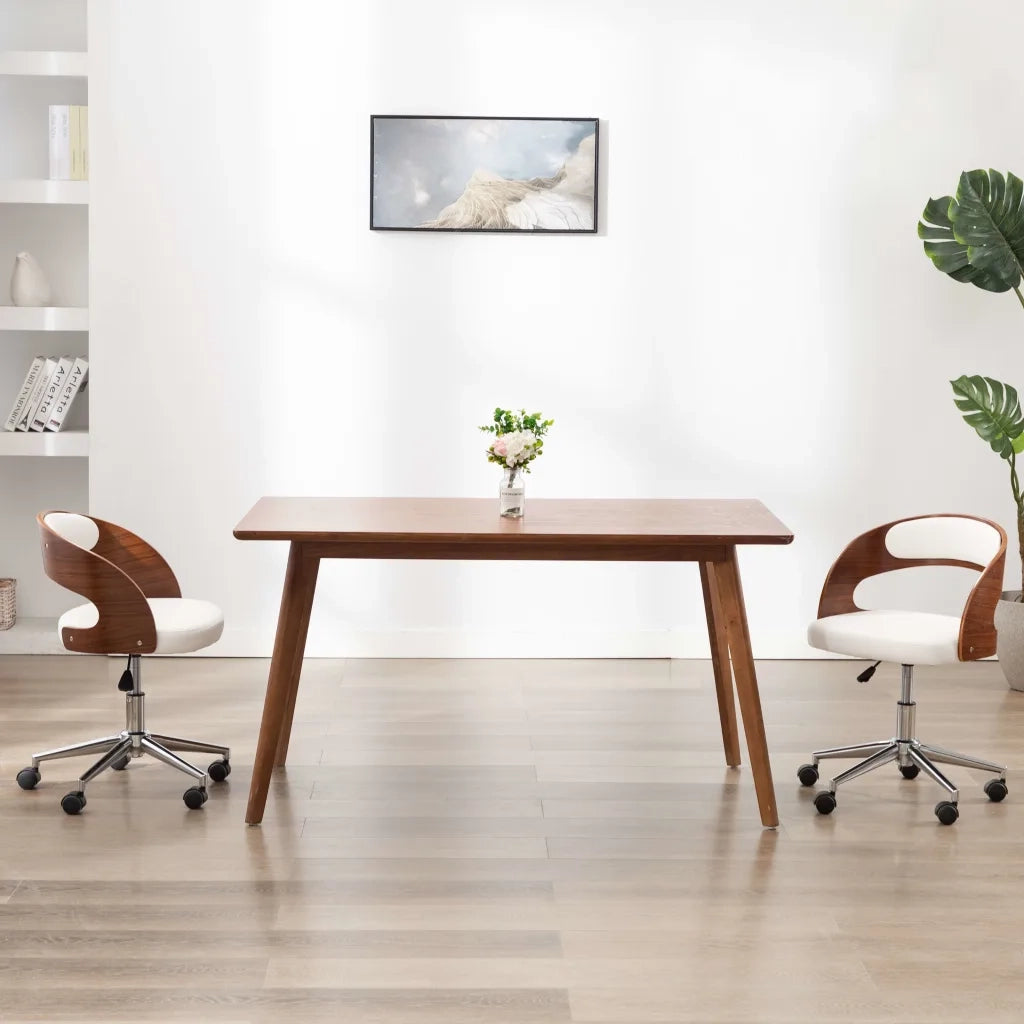 Sedia da Ufficio Girevole Bianca in Legno Piegato e Similpelle 3054843