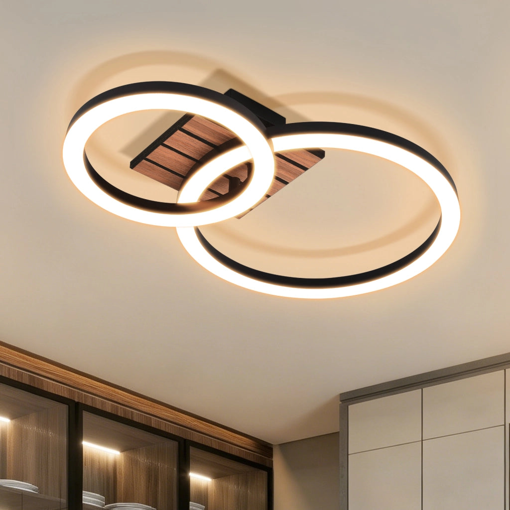 ZMH Lampada da soffitto LED 44cm 3000K luce calda 14W design doppio anello effetto legno camera ufficio corridoio