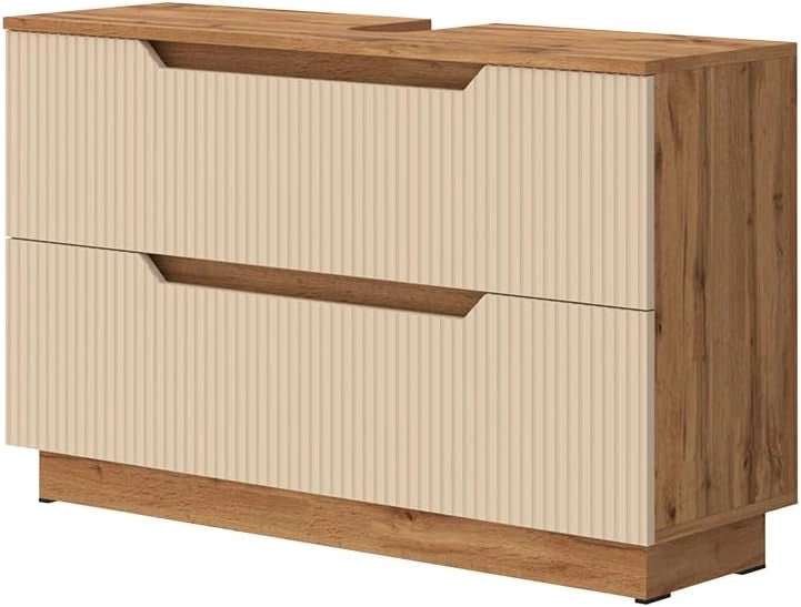 Mobile sottolavabo per bagno Lotta, Rovere/cashmere a righe, 99.4 x 62.5 cm con 2 cassetti