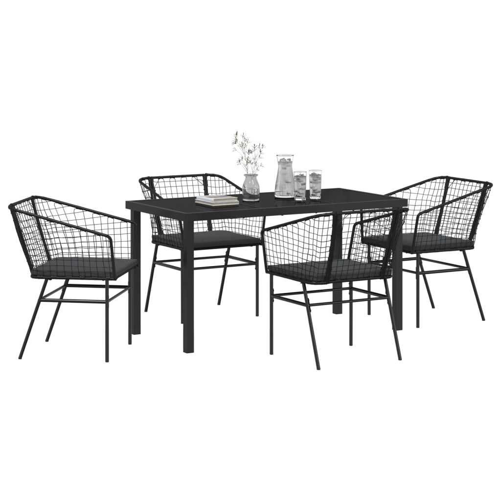 Set da Pranzo da Giardino in 5 Pezzi con Cuscini in Polyrattan Nero