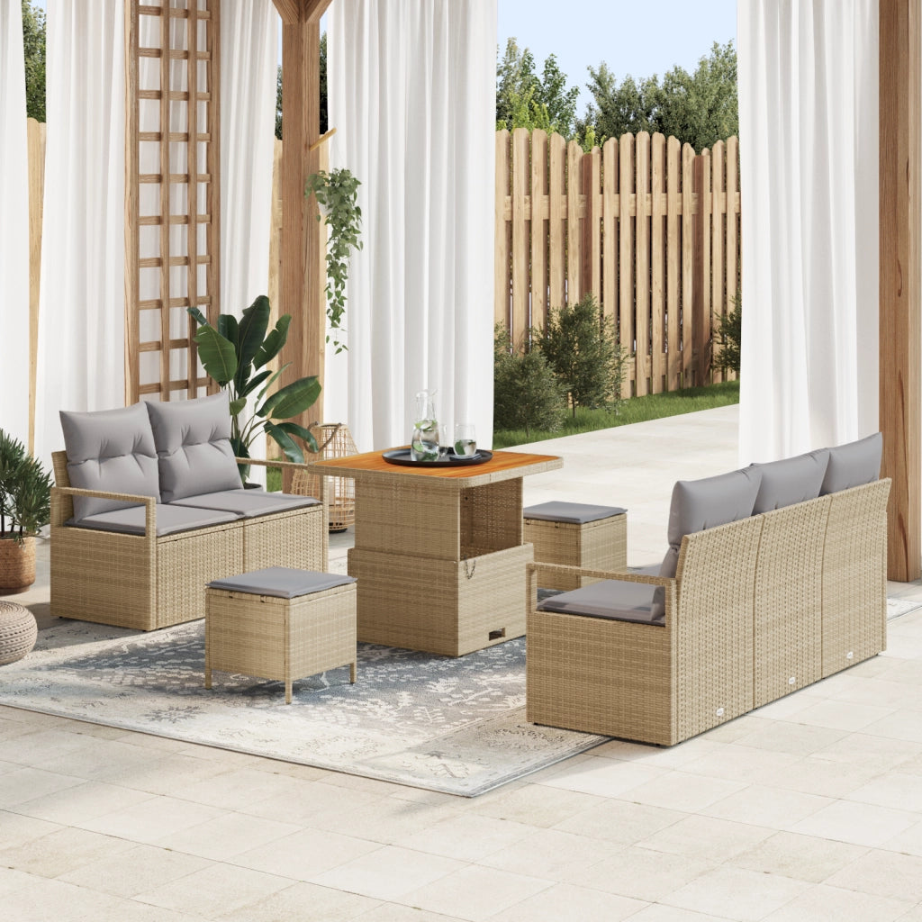 Set di Divani da Giardino  8 Pezzi con Cuscini Beige Polyrattan Acacia