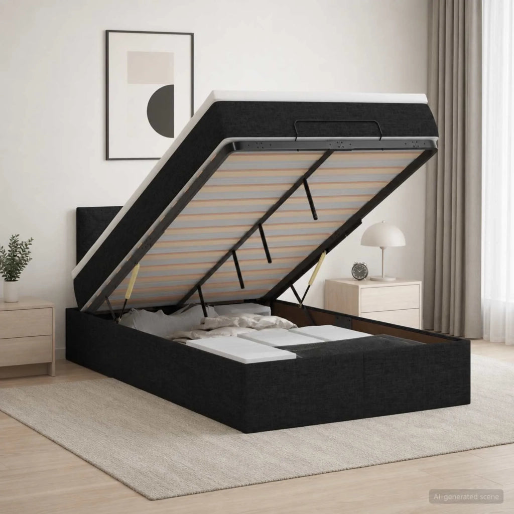 Letto ottomano con materasso Nero 120 x 200 cm Tessuto 3456401