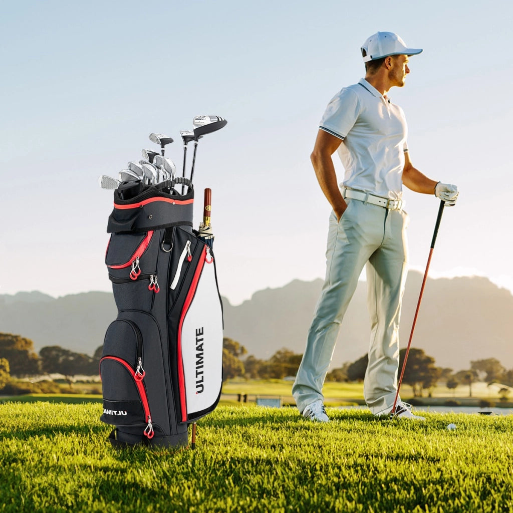 Borsa da golf leggera e di grande capacit¨¤ con 14 divisori 8 tasche tracolla, Borsa da golf portatile Nero