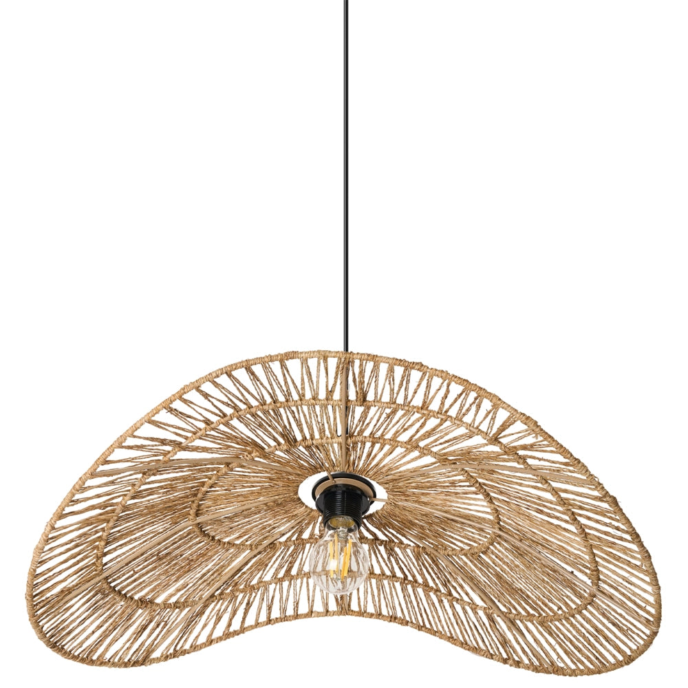 Lampadario in iuta naturale intrecciata in stile bohémien con lampadina aperta fatta a mano per l'illuminazione del soggiorno e sala da pranzo