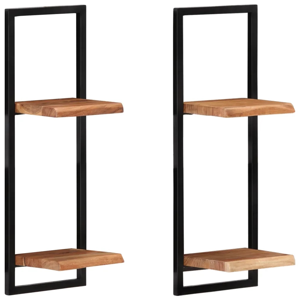 2 pz Mensole Parete | Mensola sospesa 25x25x75 cm Legno Massello Acacia e Acciaio